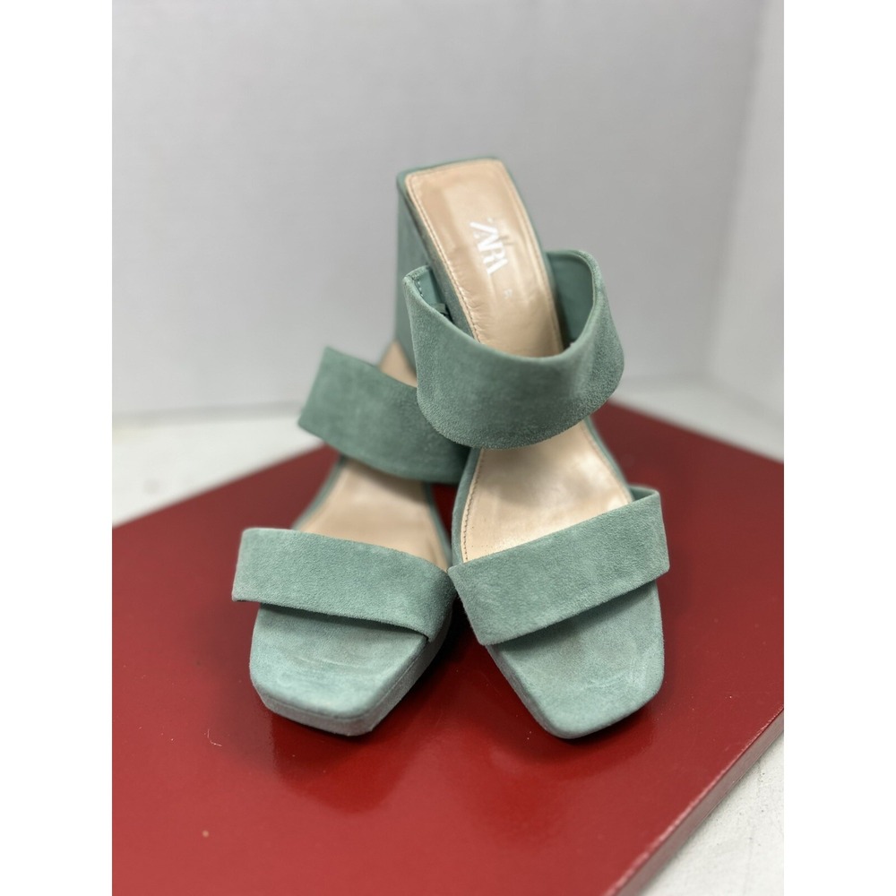 Zara Chunky Heel Women Size EU 37 Turquoise Sandals